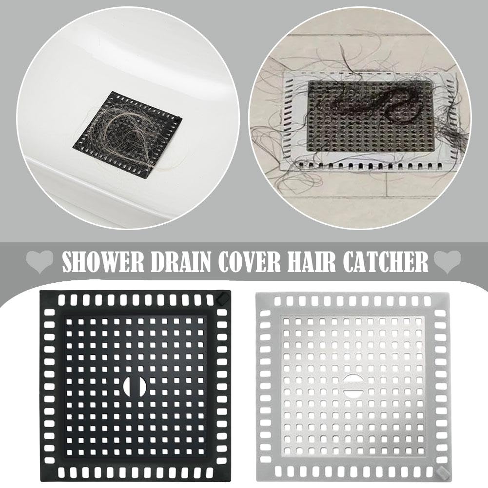 Shower Drain Cover Hair Catcher, Shower Drain Hair Catcher, Black Matte Square Drain Cover for Catching Hair, Suitable for Bathroom Floors, Balconies, Bathtubs, Kitchen Drains