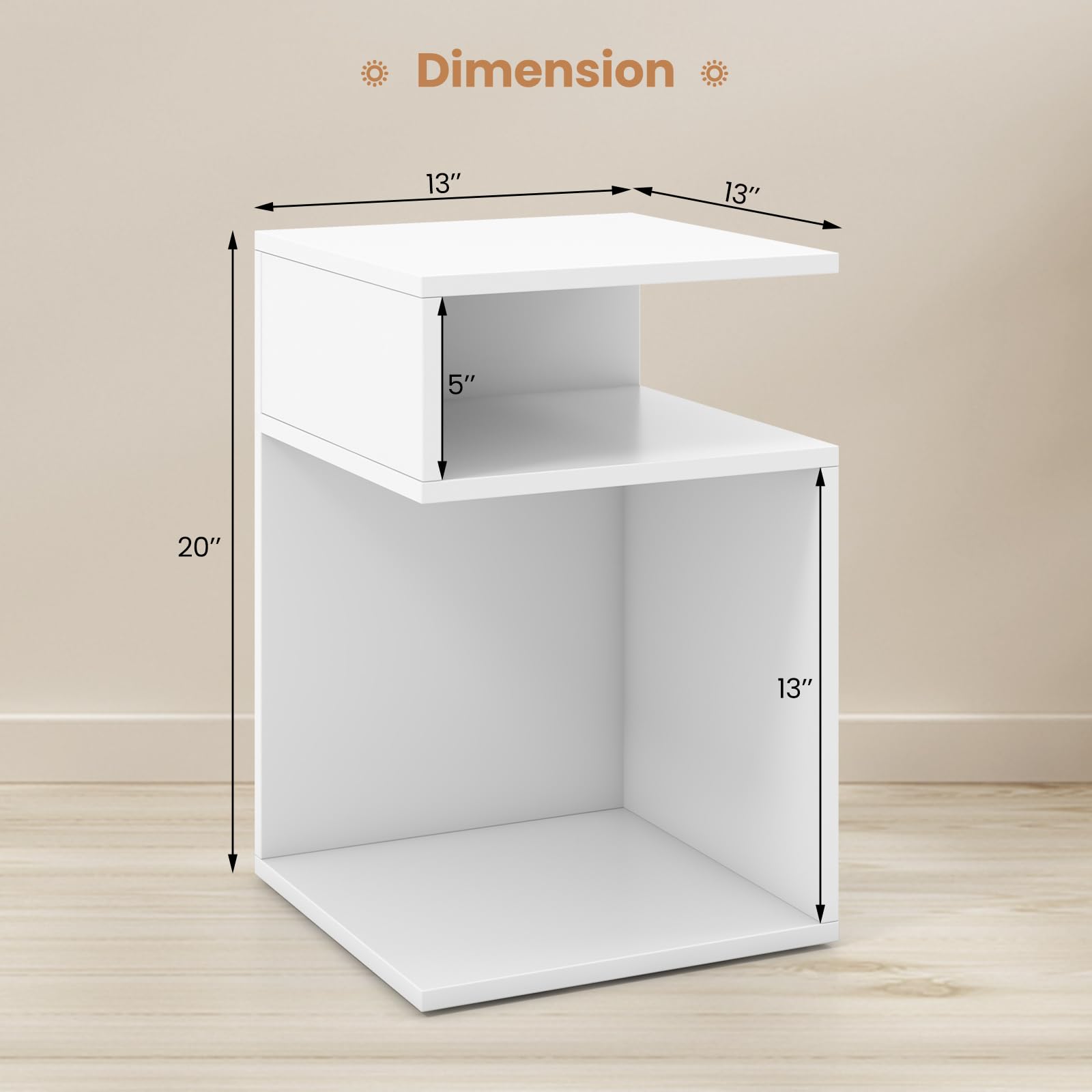 Giantex 3-Tier Side Table Set of 2, S-Shaped End Table with 2 Open Storage Compartments, Wood Narrow Bedside Table, Modern Nightstand for Bedroom, Living Room, Small Spaces, Easy Assembly, White