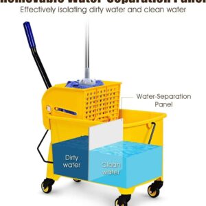 Byroce Commercial Mop Bucket on Wheels, Portable Mop Bucket with Side Press Wringer & Handle, Ideal for Household, Industrial Floor Cleaning, 21 Quar