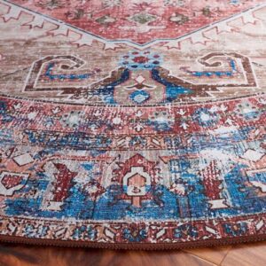 SAFAVIEH Tucson Collection Area Rug - 6' Round, Beige & Rust, Persian Design, Machine Washable & Slip Resistant, Ideal for High Traffic Areas in Living Room, Bedroom, Dining (TSN155B-6R)