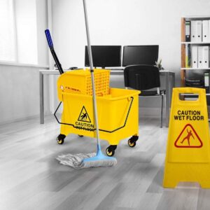 Byroce Commercial Mop Bucket on Wheels, Portable Mop Bucket with Side Press Wringer & Handle, Ideal for Household, Industrial Floor Cleaning, 21 Quar