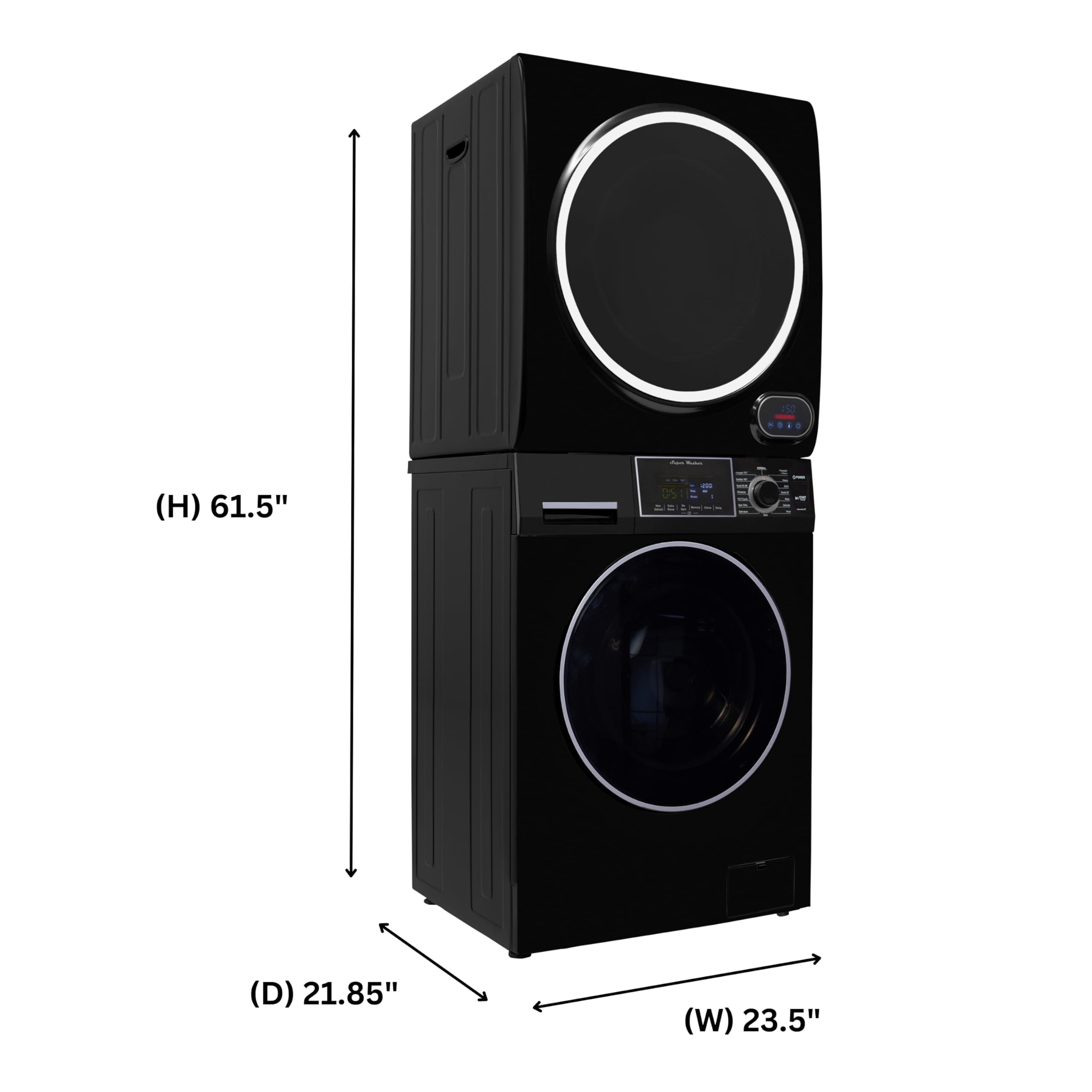 Equator Premium Stackable 15 Lbs Washer 1.62cf 110V+Vented Digi Dryer 3.5cf 110V(Black)