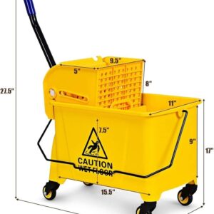 Byroce Commercial Mop Bucket on Wheels, Portable Mop Bucket with Side Press Wringer & Handle, Ideal for Household, Industrial Floor Cleaning, 21 Quar