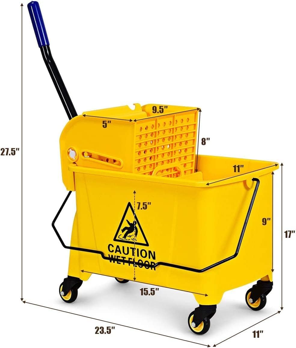 Byroce Commercial Mop Bucket on Wheels, Portable Mop Bucket with Side Press Wringer & Handle, Ideal for Household, Industrial Floor Cleaning, 21 Quar