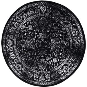 SAFAVIEH Adirondack Collection Area Rug - 4' Round, Black & Ivory, Oriental Distressed Design, Non-Shedding & Easy Care, Ideal for High Traffic Areas in Living Room, Bedroom, Dining (ADR109Z-4R)