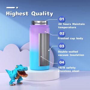 Kids Water Bottle, 2-Pack 16oz Water Bottles Kids with Straw and Stickers, Stainless Steel Vacuum Double Wall Insulated cup, Kids Water Bottle for School, Gifts for Boys and Girls(Blue/Purple)