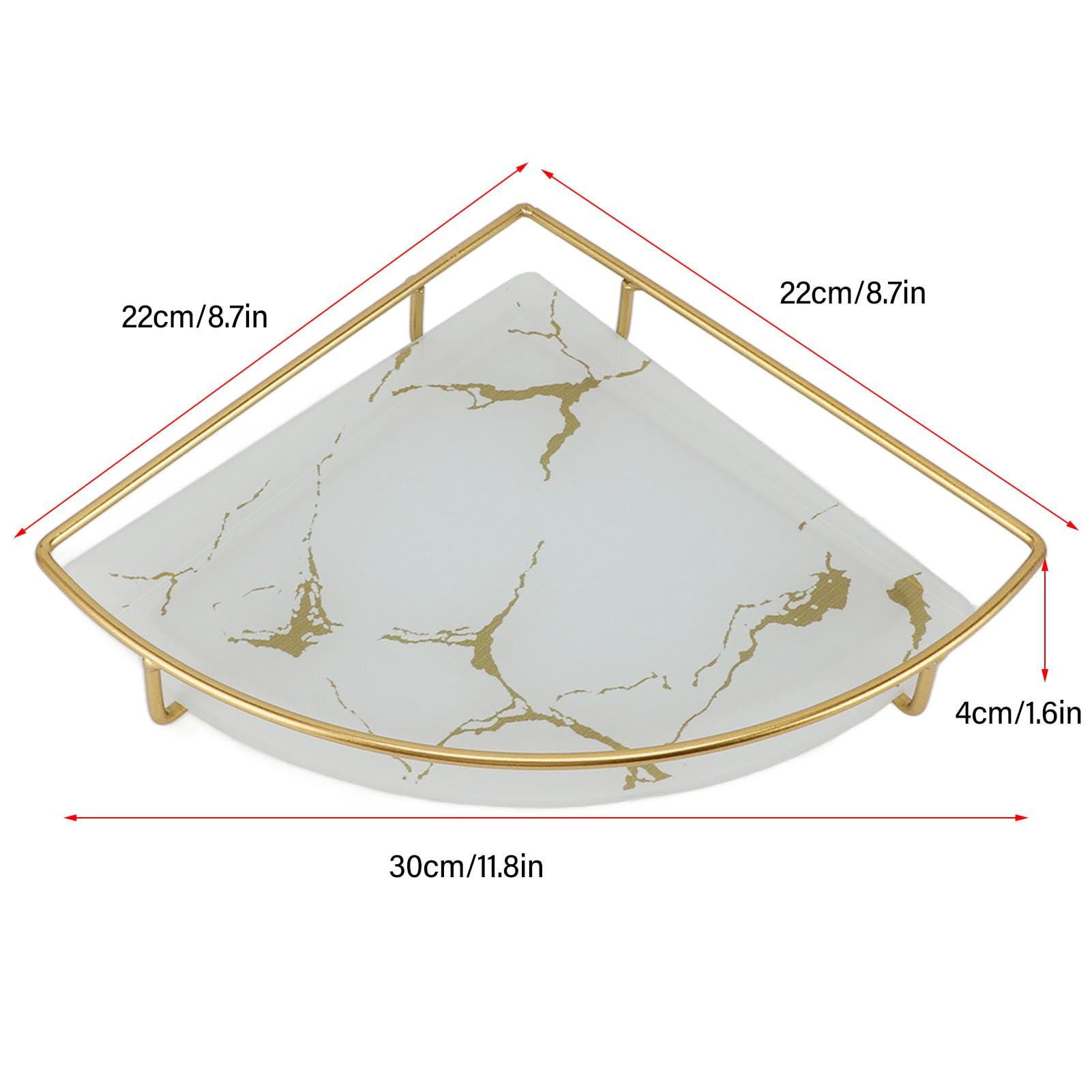 Bathroom Organiser Tray, Bathroom Storage Tray Light Luxury Decorative Golden Texture Corner Bathroom Tray Triangular Bathroom Organizer for Towel Paper Napkins Jewel (White)