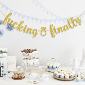 Ambishi Fucking Finally Banner/Wedding Engagement Party Decoration/Funny Bridal Shower Bachelorette Party Supplies/Gold Glitter