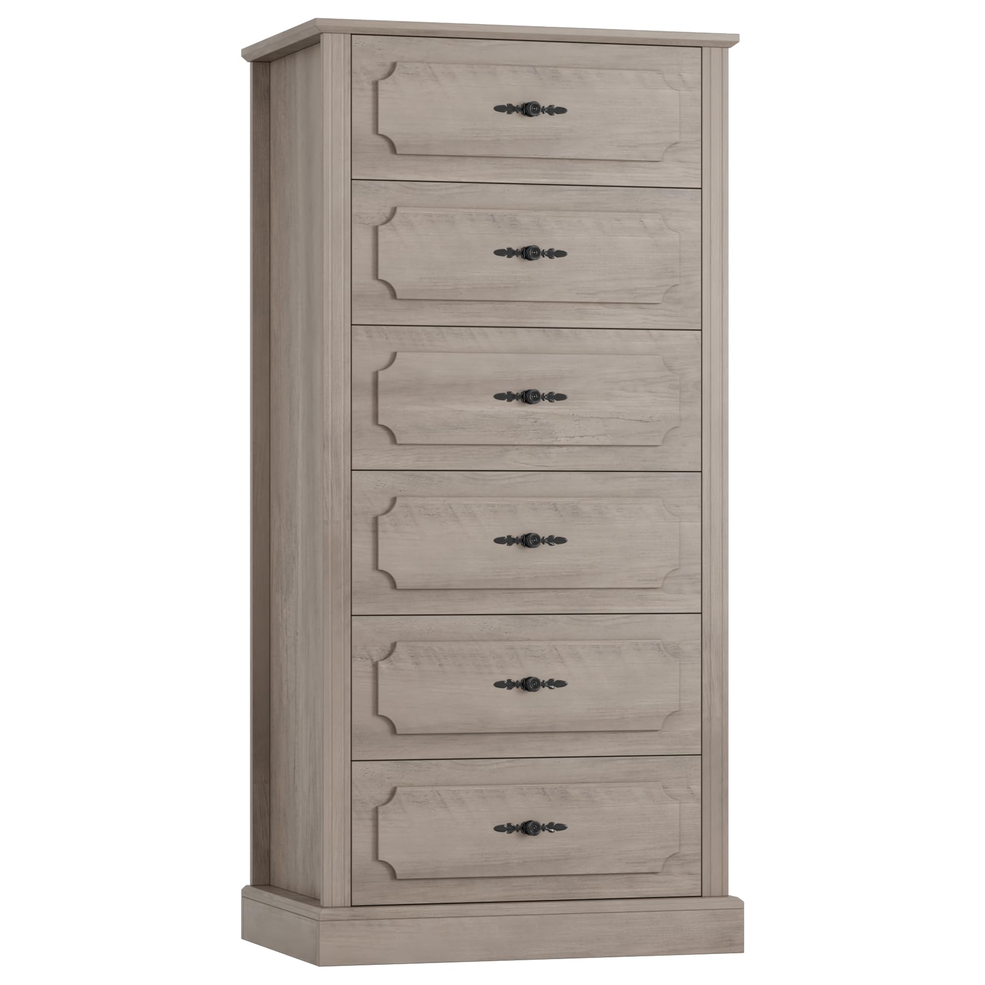 FINETONES 6 Drawer Grey Dresser, 51" Tall Dresser Wood Dresser Chest of Drawers with Large Storage Space, 6 Drawer Dresser Tall Floor Storage Cabinet for Home Office, Ash Grey