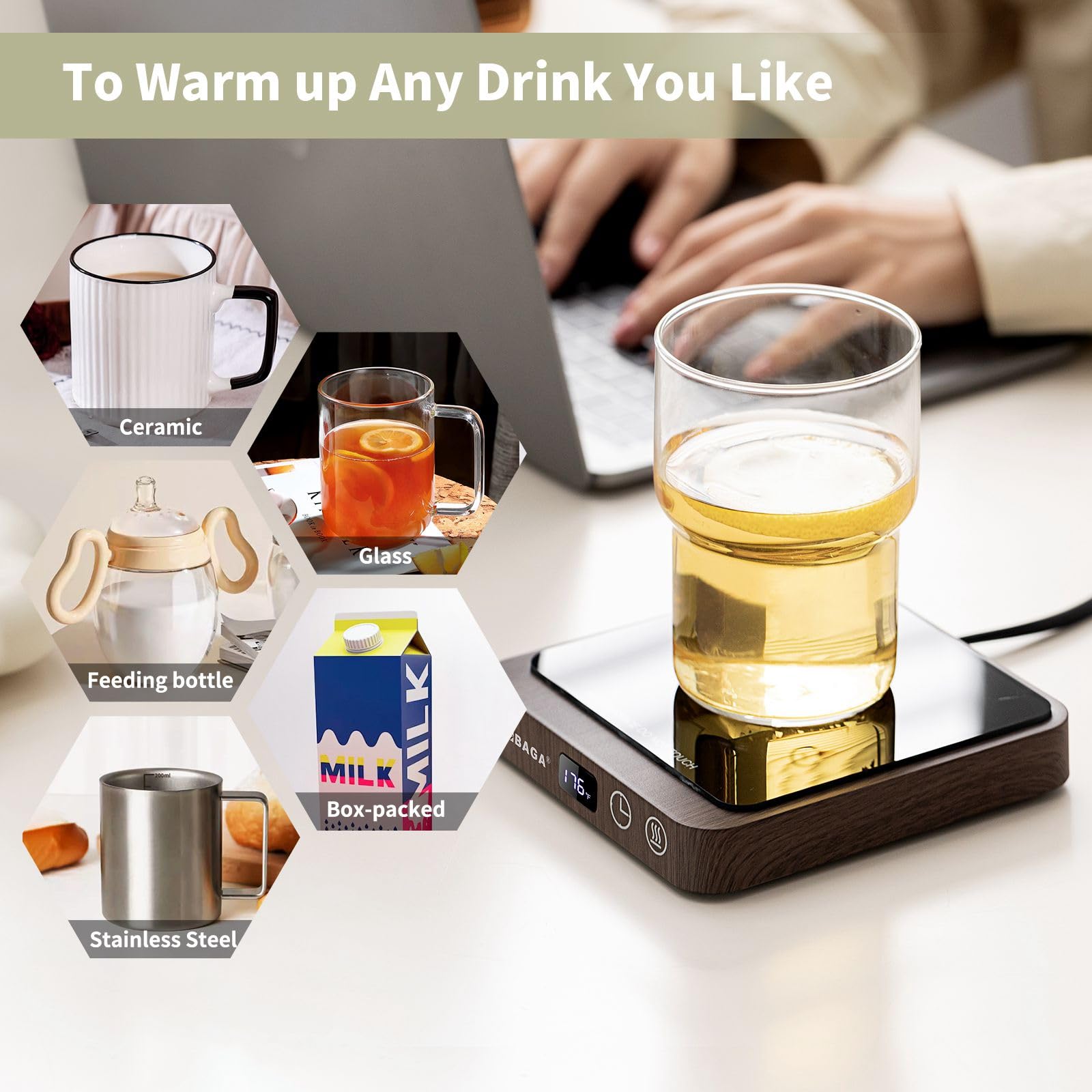 VOBAGA Coffee Mug Warmer & Candle Warmer Plate for Office Home Use with 5 Temperature Settings, Coffee Warmer with Digital Display Auto Shut Off for Heating Coffee, Cocoa, Milk(No Cup)