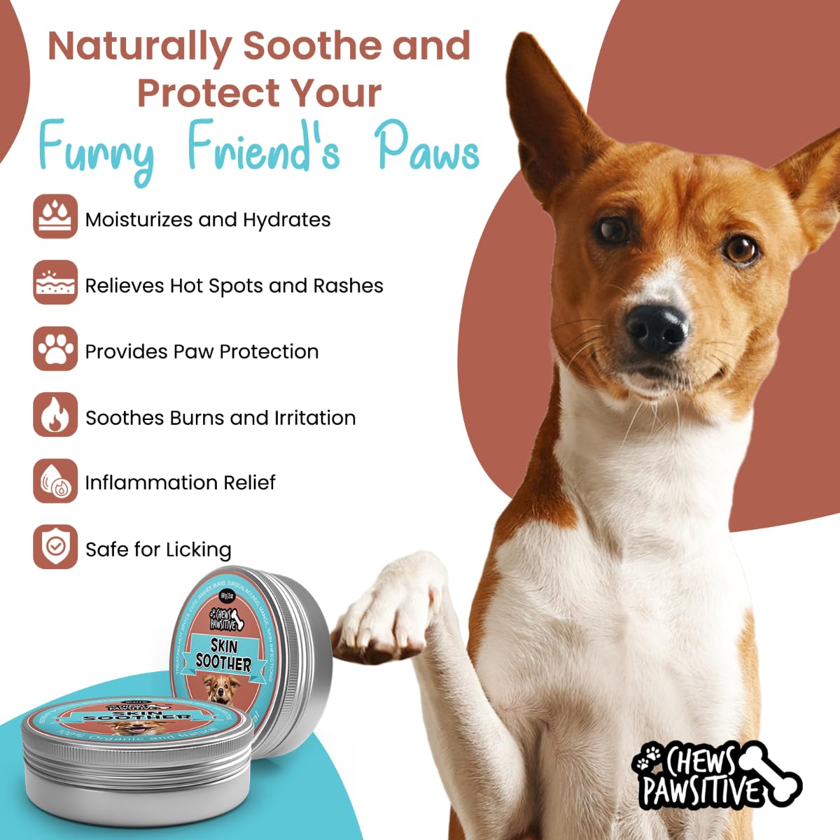 Chews Pawsitive Skin Soother for Dogs 2 oz (60g) Tin - 100% Organic Balm Protects and Heals Dry Skin and Paws Vitamin E and Natural Oils