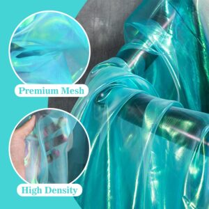 3 Yard Sheer Iridescent Organza Fabric, Magic Laser Holographic Gauze Fabric for Costume, Curtain, Shiny Photography Background, Party, DIY Supplies, Wedding, Home Decor (Magic Light Blue)