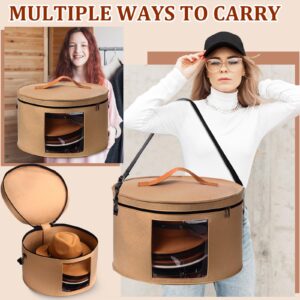 Suzile 4 Pack Large Round Foldable Felt Hat Box for Women Storage 17 x 10 Inch Cowboy Hat Storage Box with Lid Closet Cowboy Hat Case Hat Organizer Box Clothes Storage Bin(Camel)