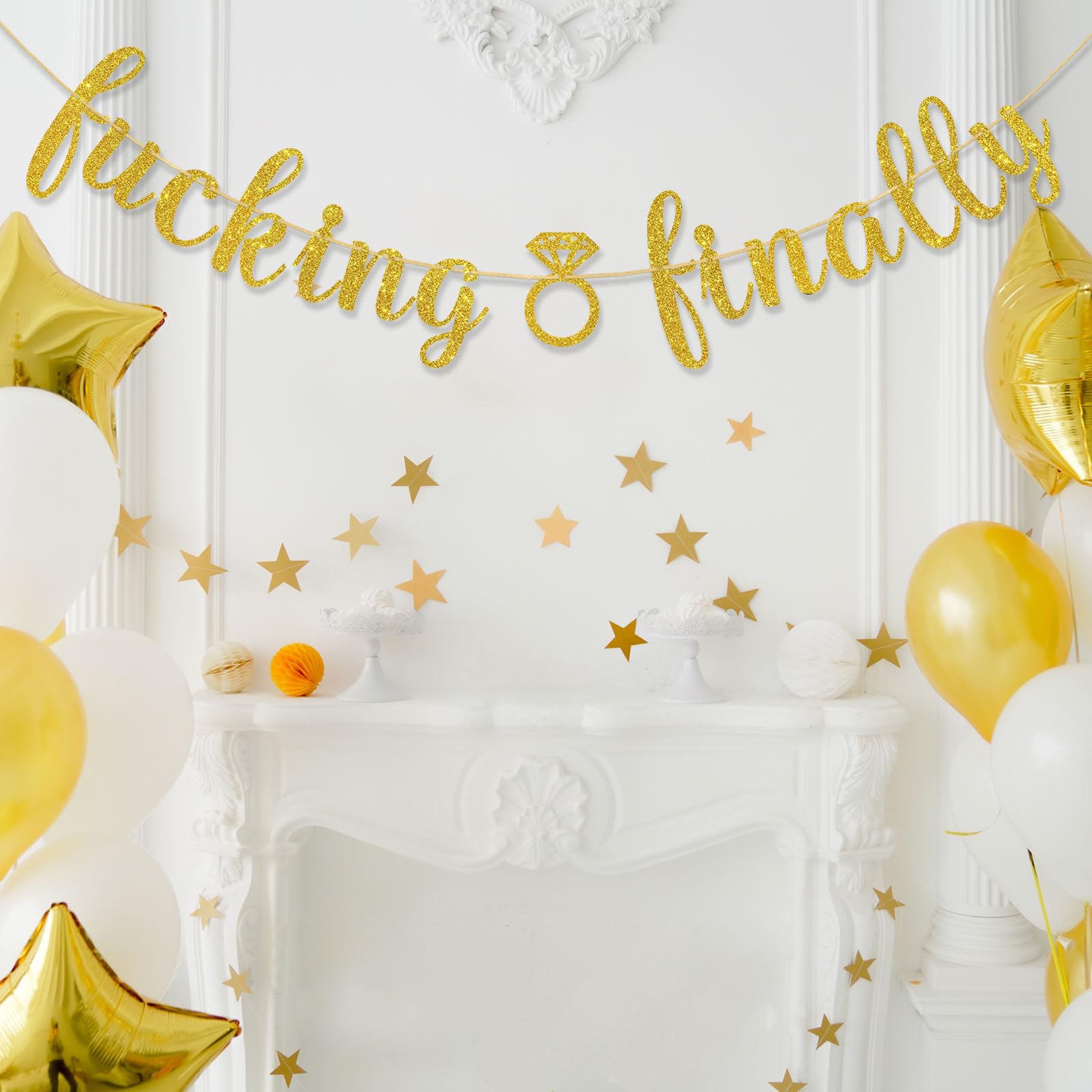 Ambishi Fucking Finally Banner/Wedding Engagement Party Decoration/Funny Bridal Shower Bachelorette Party Supplies/Gold Glitter