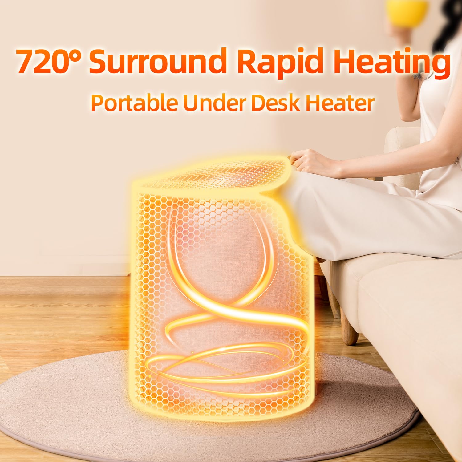 Under Desk Heater, Electric Foot Warmer for Office & Home, Portable Space Heater with Heated Floor Mat, Radiant Heater Indoor Use for Foot Leg, Quiet Foot heater with Thermostat and Timer UEMUSI