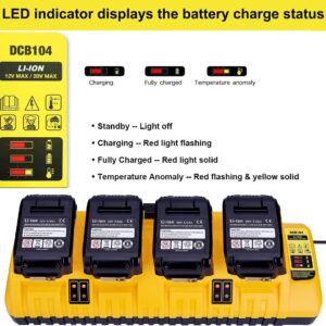 Replacement for 12v 20v Max Battery Charger Station DCB104, Compatible with DCB124 DCB126 DCB200 DCB203 DCB204 DCB206 DCB230