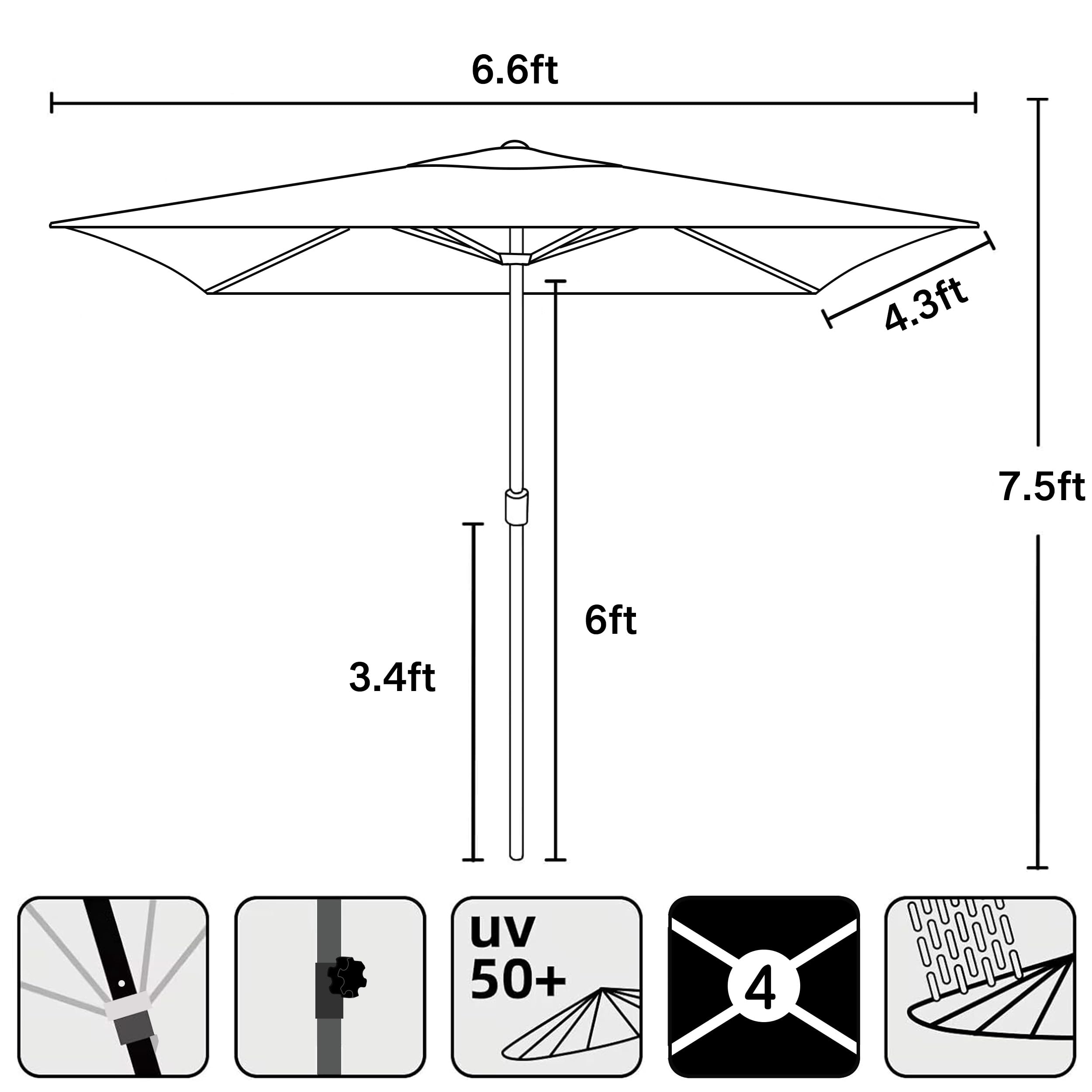 AMMSUN 6.6 x 4.3ft Rectangular Patio Umbrella Small Table Umbrella Outdoor Patio Steel Pole and Ribs, Grey