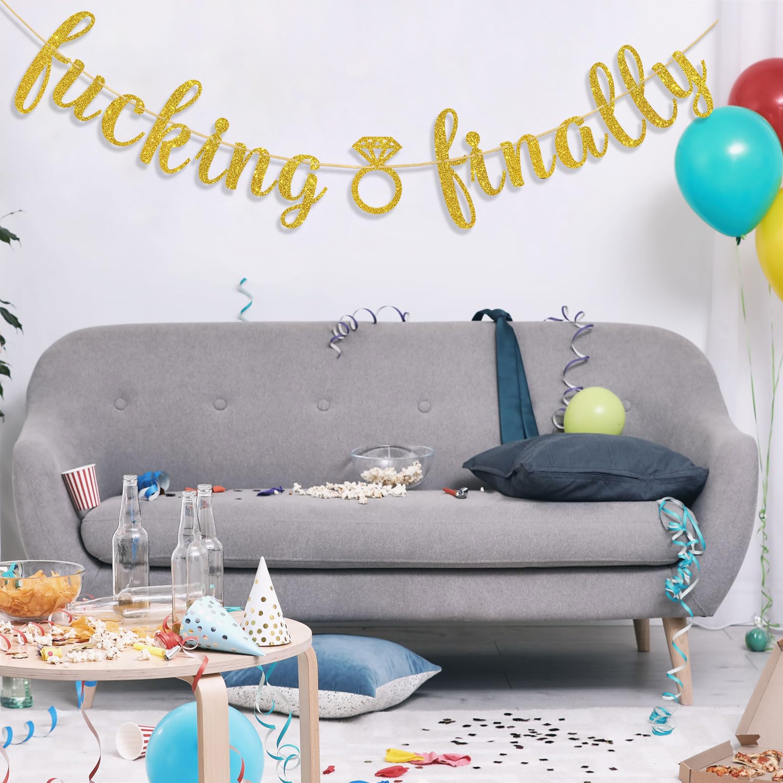 Ambishi Fucking Finally Banner/Wedding Engagement Party Decoration/Funny Bridal Shower Bachelorette Party Supplies/Gold Glitter