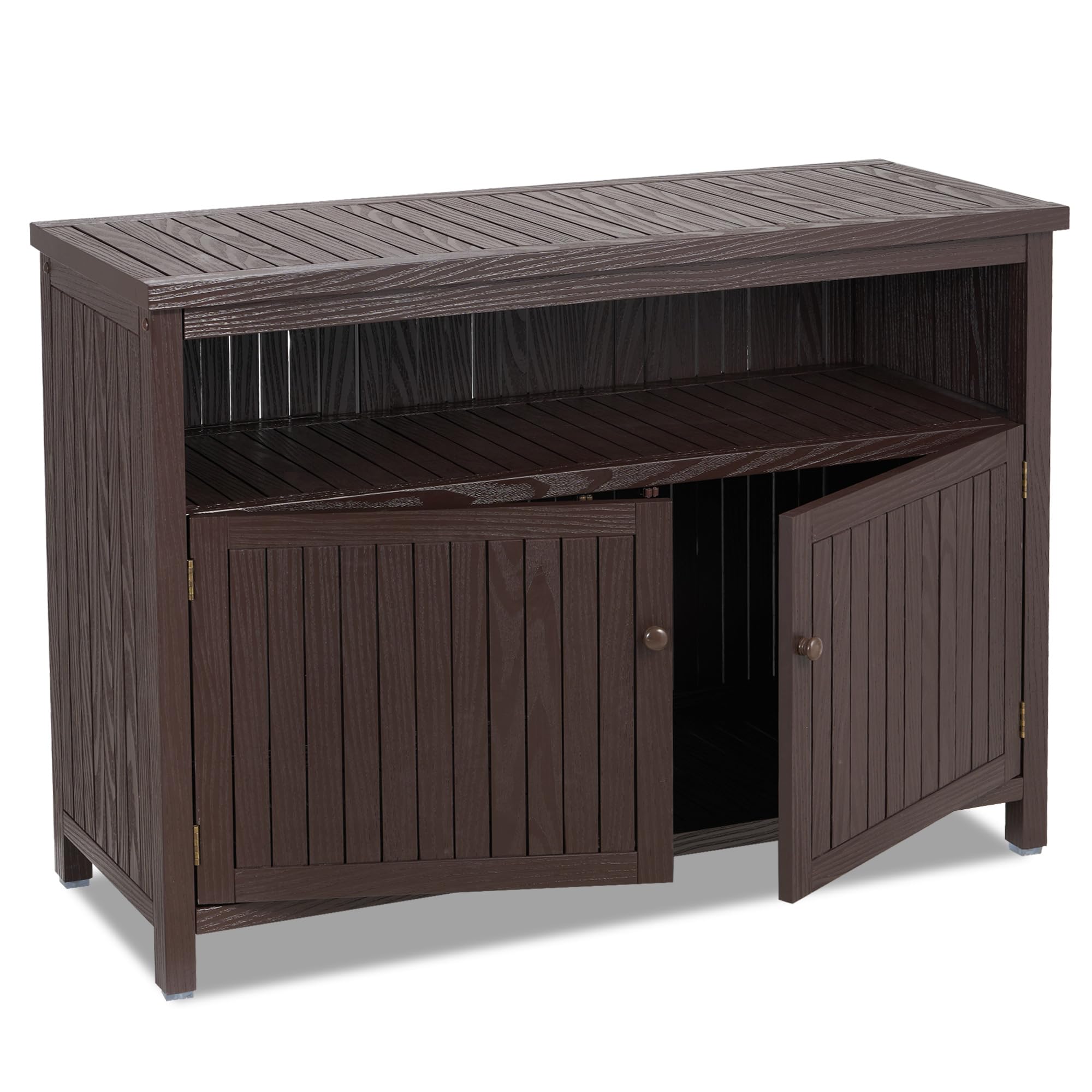 Spurgehom Outdoor Console Sideboards Buffet Cabinet, 44" L x 16.5" W x 32.5" H Solid Wood Storage Cabinet TV Stand,Furniture for Patio Entryway Deck (Brown)