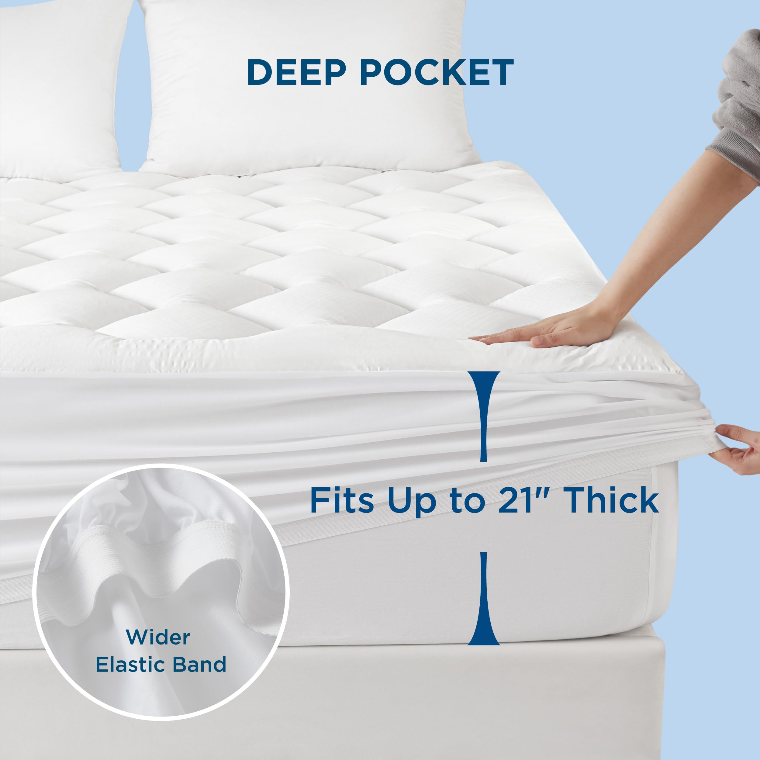 Bedsure Breescape Mattress Pad Full Size, Thick Quilted Mattress Cover Padded, Cooling Pillow Top Full Mattress Topper, with a Deep Pocket Fitted to 8"-21" Mattresses