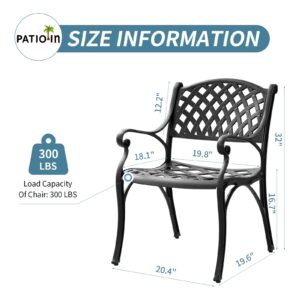 PATIO-IN Cast Aluminum Patio Dining Chairs Set of 4, All Weather Cast Aluminum Bistro Chairs with Armrest, Patio Bistro Chairs, 4 Piece Outdoor Dinning Chairs for Balcony, Backyard, Garden