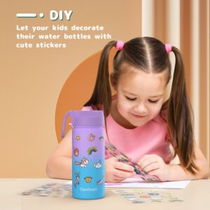 Kids Water Bottle, 2-Pack 16oz Water Bottles Kids with Straw and Stickers, Stainless Steel Vacuum Double Wall Insulated cup, Kids Water Bottle for School, Gifts for Boys and Girls(Blue/Purple)