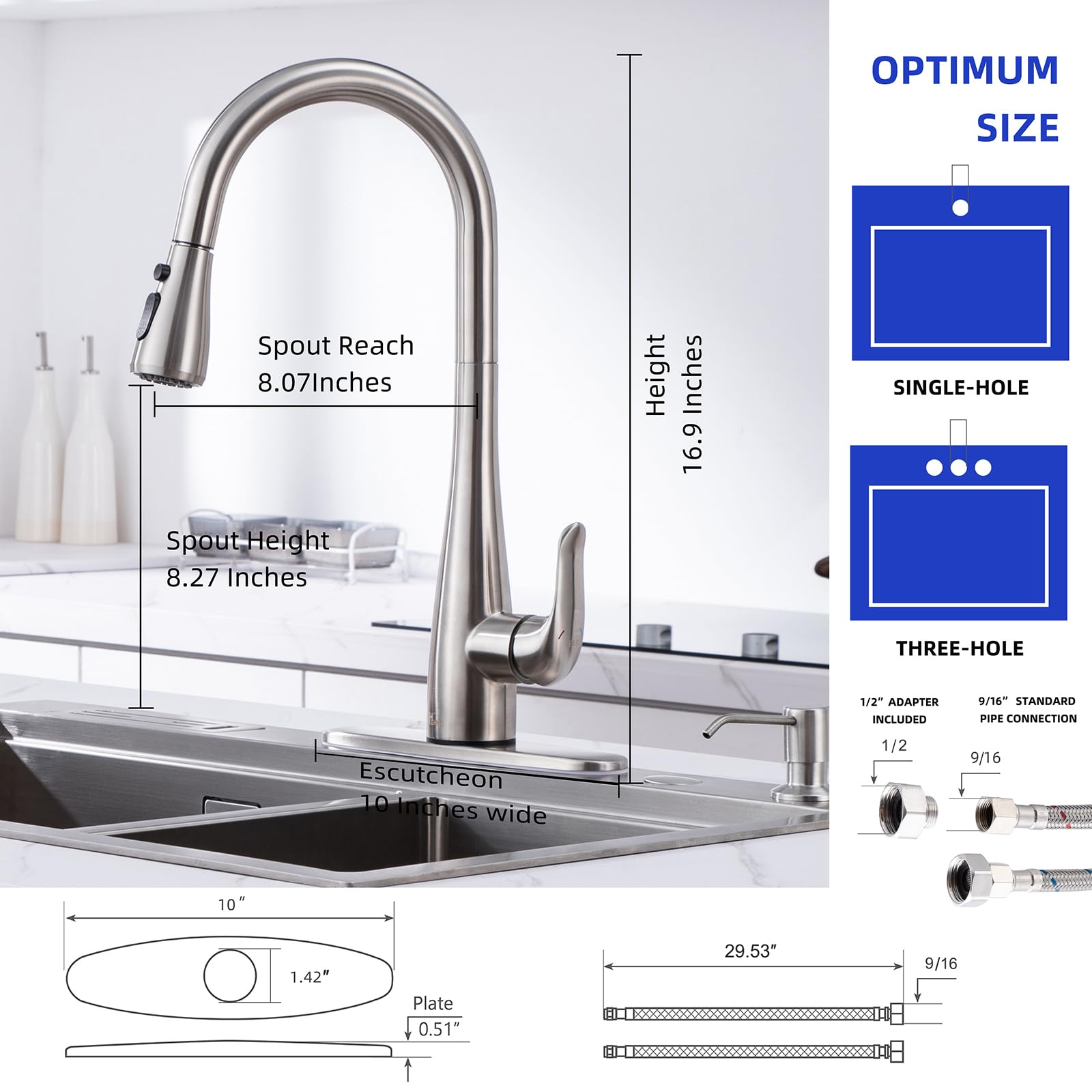 HGHGK Touch on Kitchen Faucet with Soap Dispenser and Pull Down Sprayer - Single Handle Kitchen Sink Faucet, 1 or 3 Hole Design for Modern Farmhouse Kitchens, Rv, and Bar Sinks(Brushed Nickel)