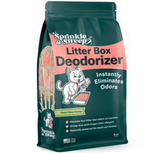 sprinkle & sweep litter box deodorizer - cat litter deodorizer non toxic and safe for kittens - litter deodorizer instantly eliminates foul litter and urine odors, one month supply (8oz)