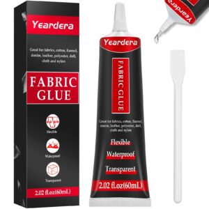 yeardera fabric glue permanent, clear fabric glue for clothing permanent washable, fabric fusion glue for all fabrics, clothes, leather, cotton, flannel, denim, polyester, doll repair (fabric glue)