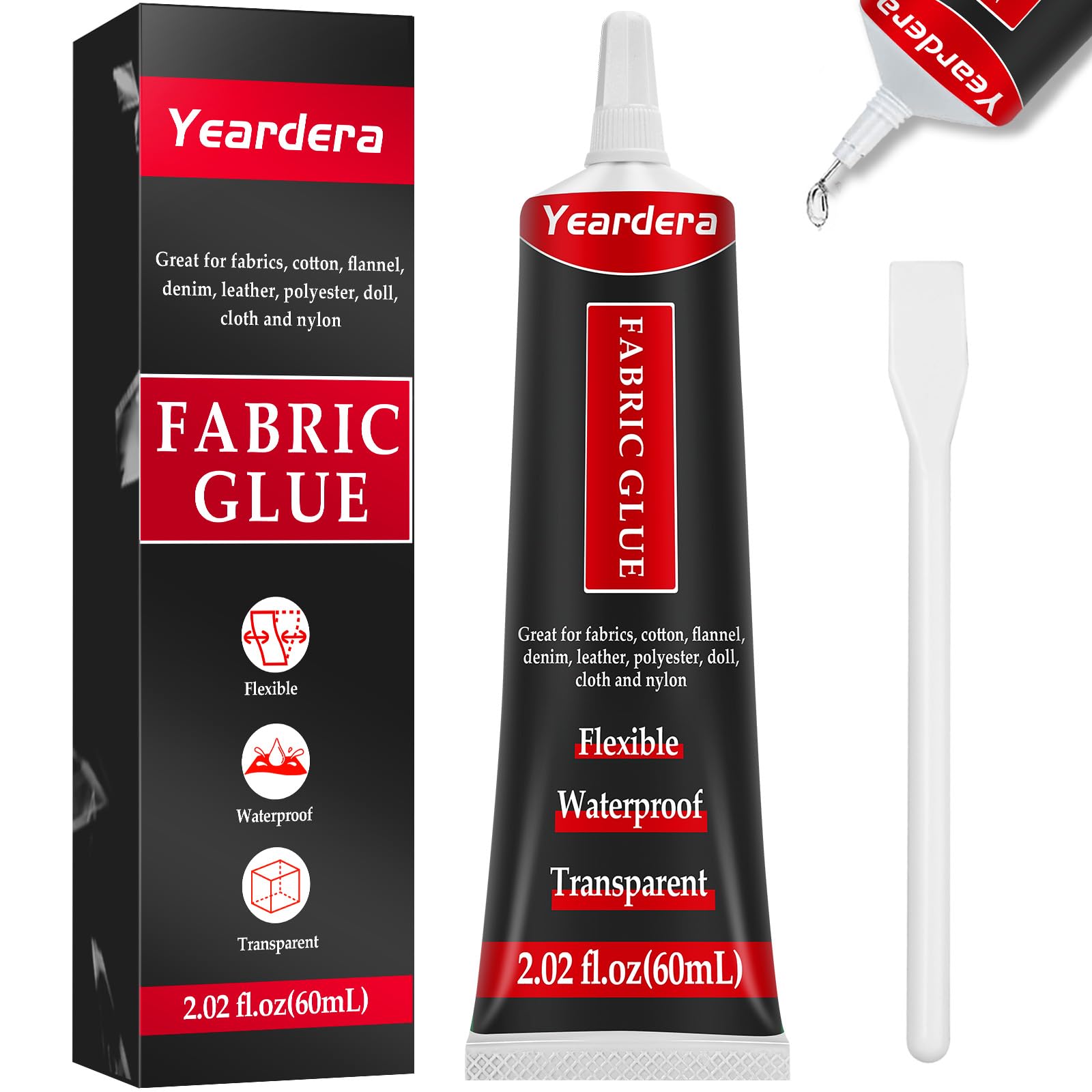 Yeardera Fabric Glue Permanent, Clear Fabric Glue for Clothing Permanent Washable, Fabric Fusion Glue for All Fabrics, Clothes, Leather, Cotton, Flannel, Denim, Polyester, Doll Repair (Fabric Glue)