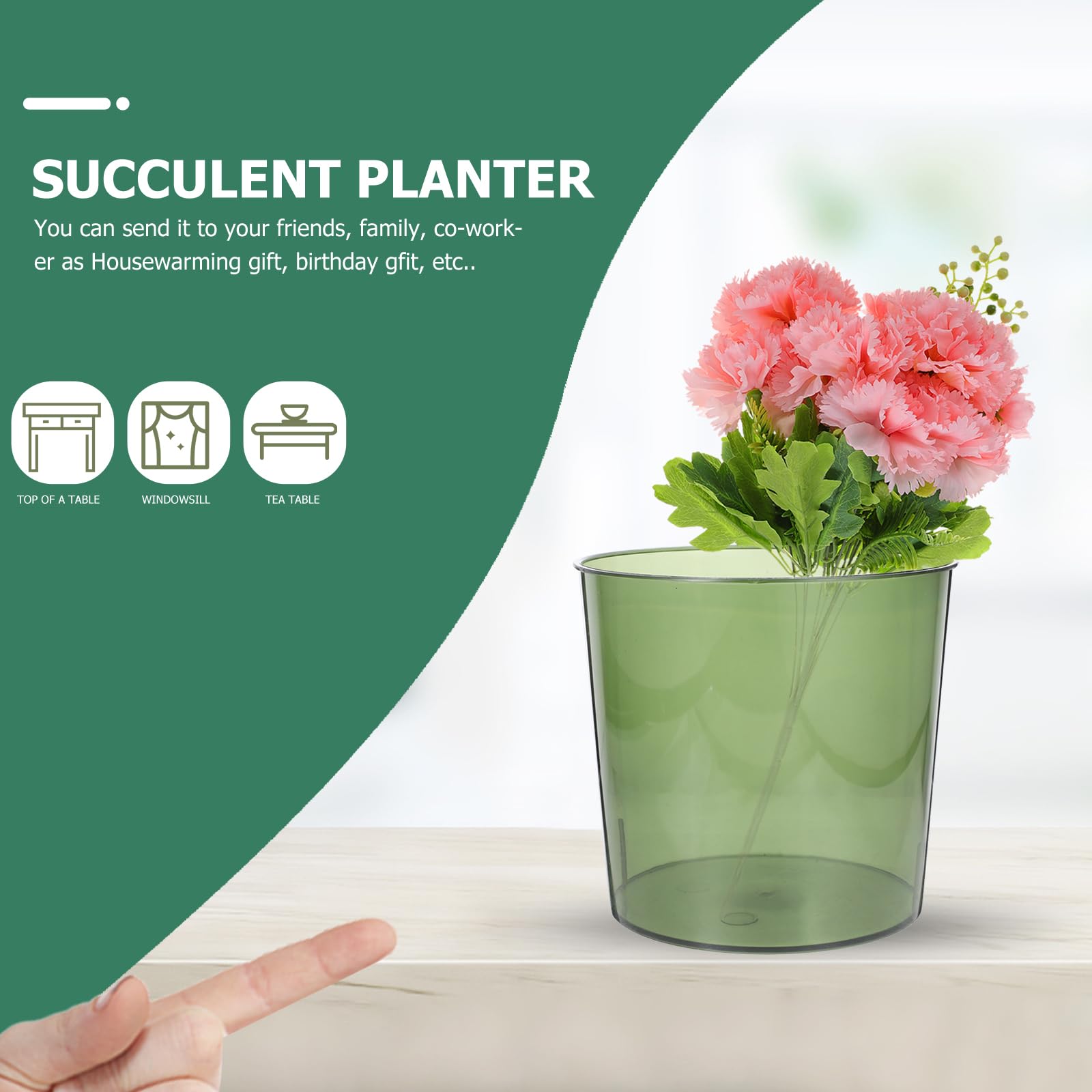 HOMSFOU Clear Wastebasket Plastic Flower Bucket Round Garbage Container Trash Bin for Bathroom Bedroom Kitchen College Dorm Office Craft Room Green