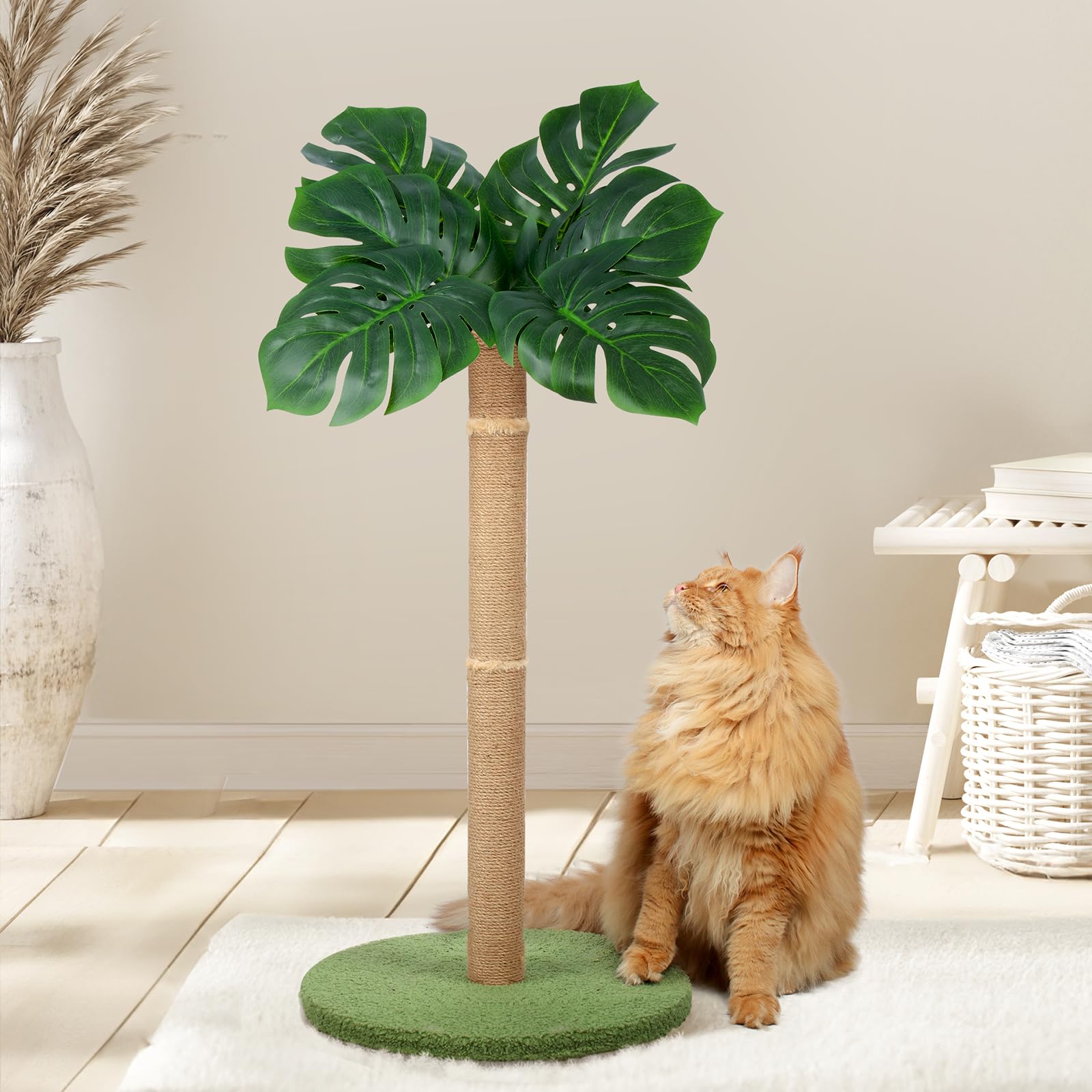 Yepdin Cat Scratching Post 39.4 inch Tall Cat Tree for Indoor Cats Large Adult Cat Scratching Post with Sisal Rope,Cute Kitten Cat Scratcher in Monstera Plants