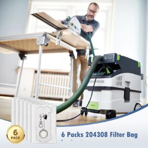 6 Pack 204308 CT Mini/Midi -2/5 Filter Bags Compatible with Festool CT MINI, CT MINI I, CT MIDI and CT MIDI I from 2019 Onwards, CTC MINI/MIDI and CT 15