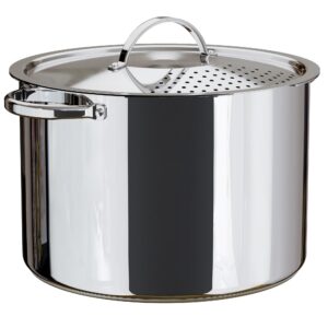 stainless steel pasta pot with locking strainer lid - 5.5 quart large capacity cooking pot | twist & lock for easy drain & no colander or strainer basket insert needed | dishwasher safe