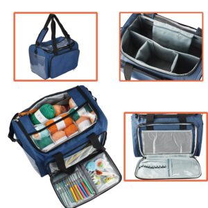 LIZHUYA Crochet Storage Bag Yarn Bag Large Knitting Bag for Crochet Hooks, Needles, Yarn Skeins and Accessories with Removable Inner Dividers Totes Organizer Yarn Storage Organizer (Blue)