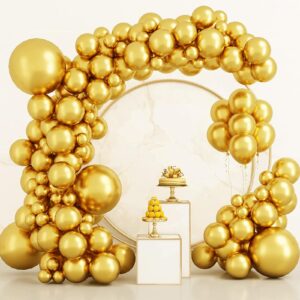 TILBLKUP 100 PCS Gold Balloons 12Inch Chrome Metallic Gold Balloons,Metallic Gold Balloons for Wedding Party Birthday Baby Shower Graduation Anniversary Garland Arch Decoration