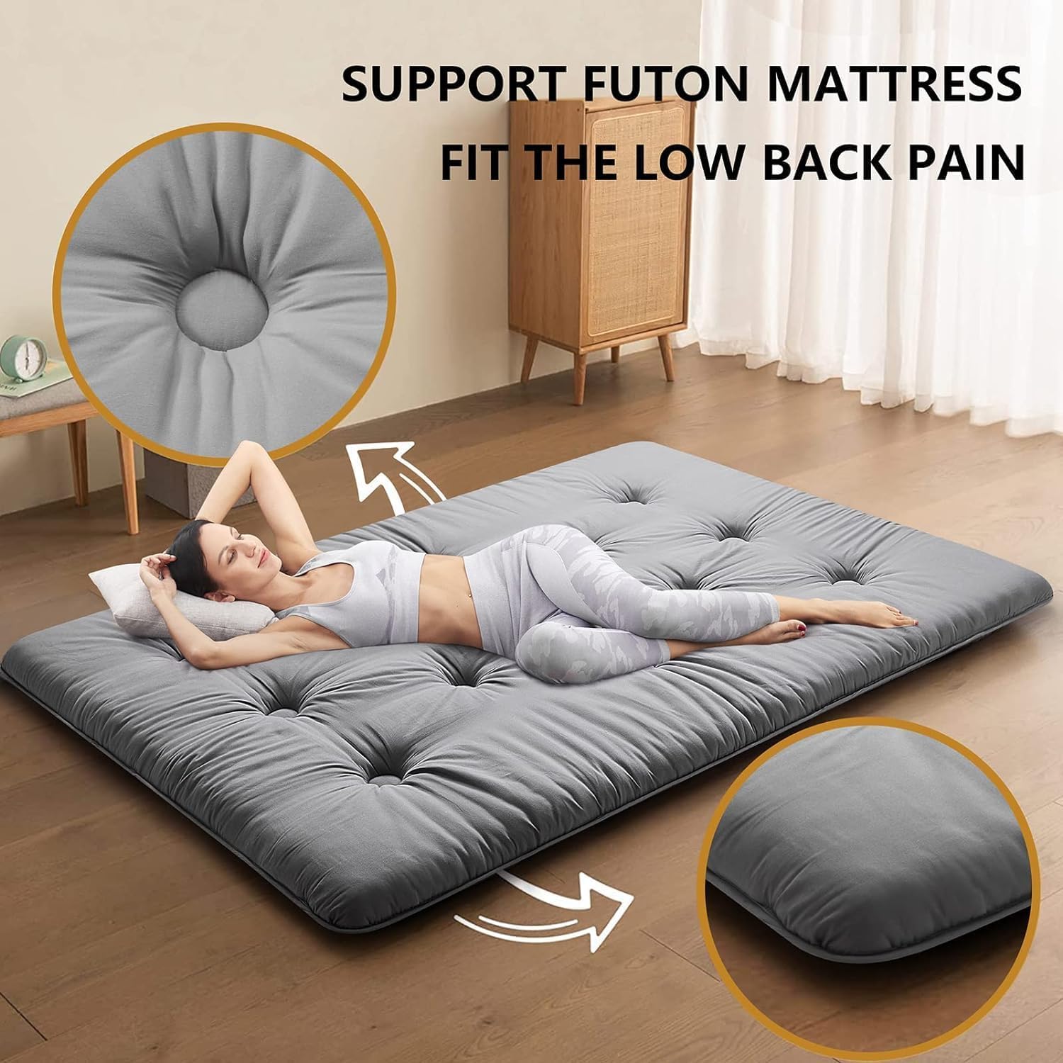 ROKOK Futon Mattress Japanese Floor Mattress Twin XL Size, Floor Bed Springy & Thick 4 '' Foam Roll Up Portable & Foldable Tatami Mat for Sofa Lounger Couch Guest Dormitory, Yoga Sleep Nap Meditation