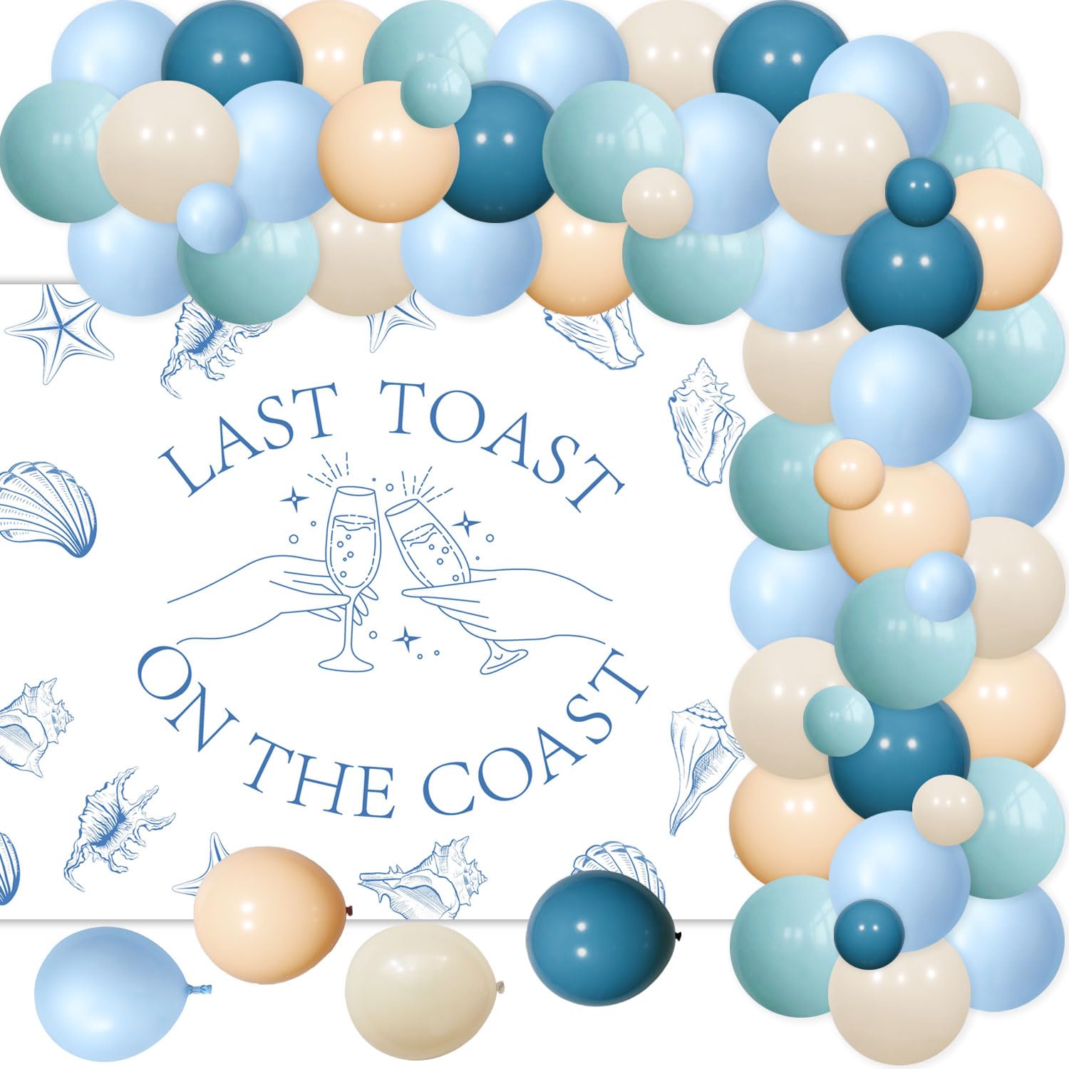 71Pcs Last Toast On The Coast Bachelorette Party Decorations, Bridal Shower Decorations Kit with Bachelorette Theme Backdrop Latex Balloons, Garland Arch Kit for Engagement Party Supplies