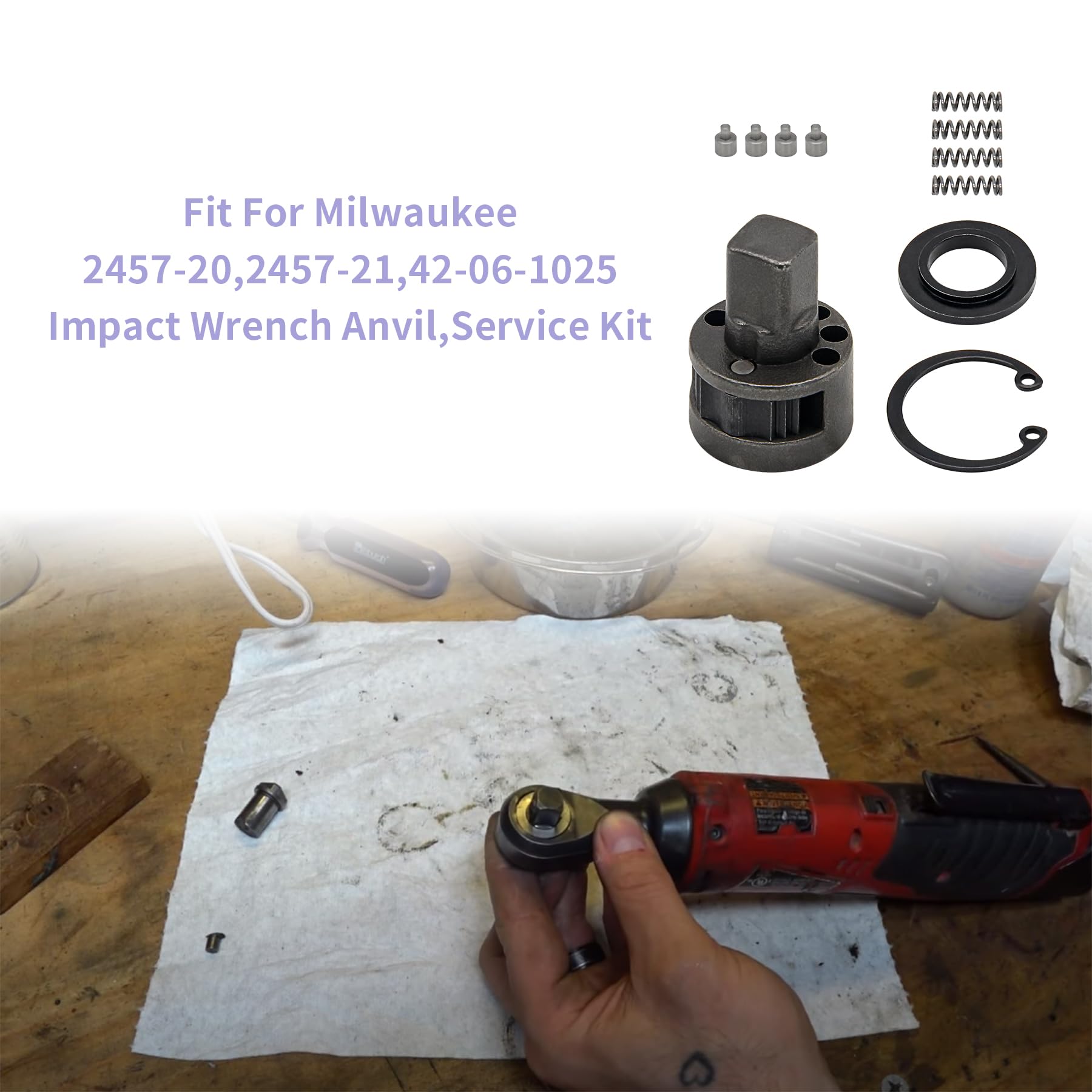 Homhelar 42-06-1030 Electric Tools Service Kit 3/8 M12 Ratchet Head Anvil For Milwaukee 2457-20,2457-21,42-06-1025 Impact Wrench Anvil,Service Kit