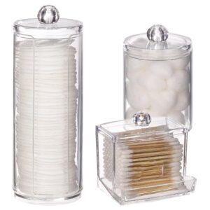 tecbeauty 3pcs qtips holder bathroom container, cotton ball swabs storage dispenser set, clear