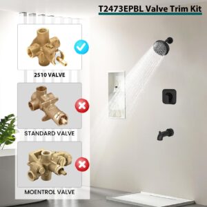 T2473EPBL Black Shower System Compatible with moen T2473EPBL Shower Trim Kit, Including Showerhead, Shower Handle and Tub Spout(POS-Temp Valve Required)