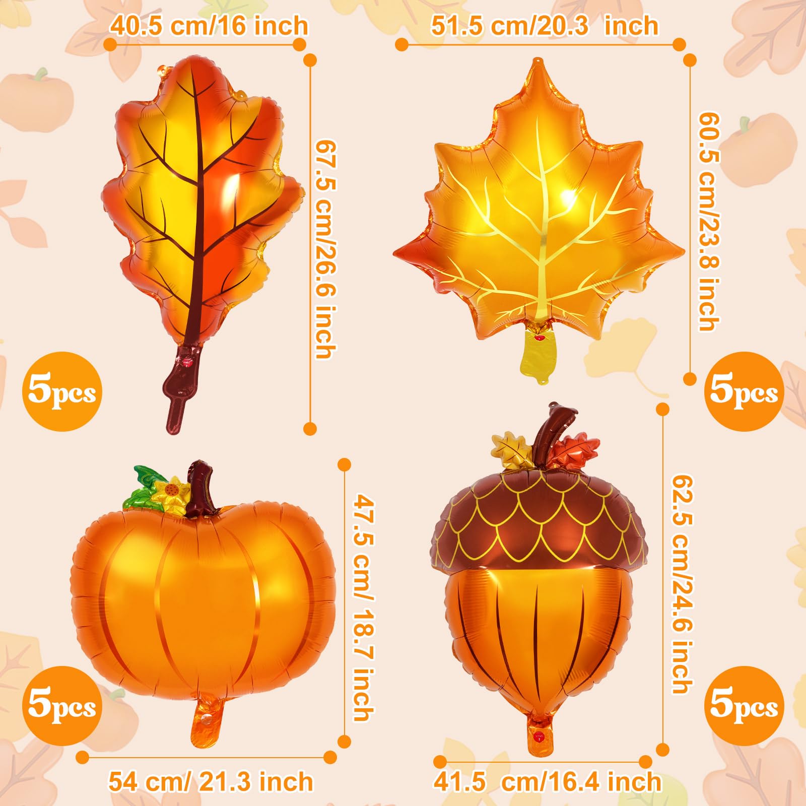 20 Pcs Fall Balloons,Thanksgiving Foil Balloons Big Pumpkin Maple Leaves Acorn Balloons Autumn Theme Decorations for Birthday Baby Shower Wedding ThanksGiving Party Decor