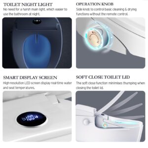 XCQQ Bidet Toilet Seat Elongated, Bidet Warm Water Rear & Front Oscillating Wash, Heated Toilet Seat, Warm Air Dryer, Soft Close Toilet Lid, Night Light, Smart Toilet Seat with Bidet Requires Outlet