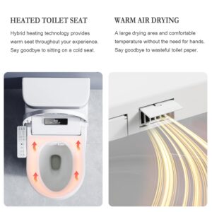 XCQQ Smart Bidet Toilet Seat Elongated Oversized, Heated Bidet with Warm Water and Dryer, Night Light, Rear and Feminine Washing, Slow Closed Toilet Seat, LED Screen, Removable Panel to Remote