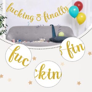 Ambishi Fucking Finally Banner/Wedding Engagement Party Decoration/Funny Bridal Shower Bachelorette Party Supplies/Gold Glitter