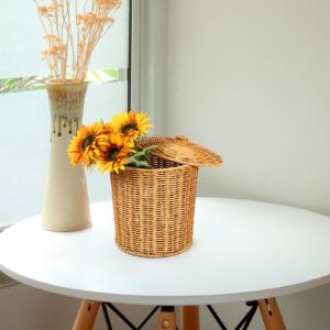 Angoily Wicker Trash Can with Lid, Wicker Bathroom Trash Can, Round Rattan Waste Basket, Woven Trash Can, Wicker Wastebasket Garbage Bin for Bedroom Kitchen Home Office