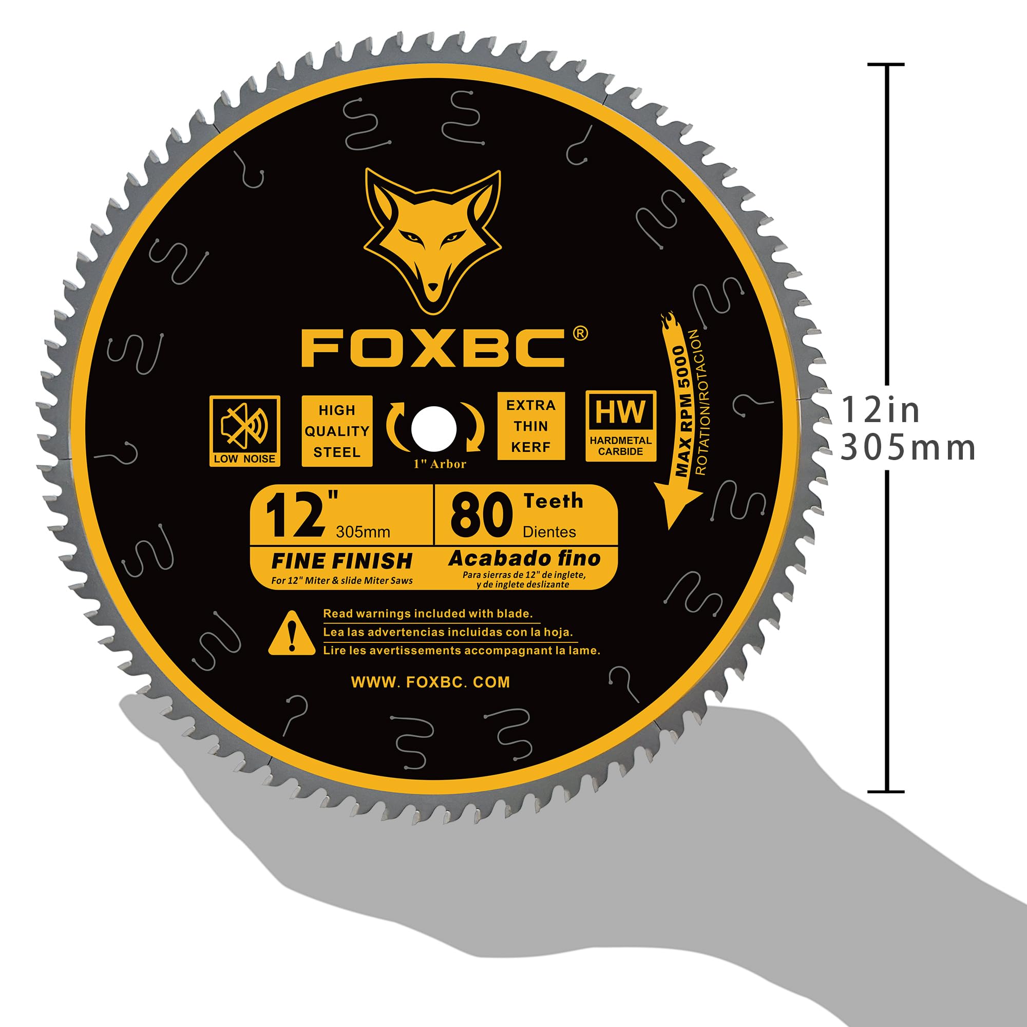 FOXBC 12 Inch Miter Saw Blade 80 Tooth Fine Finish Wood Crosscutting Saw Blade with 1 Inch Arbor