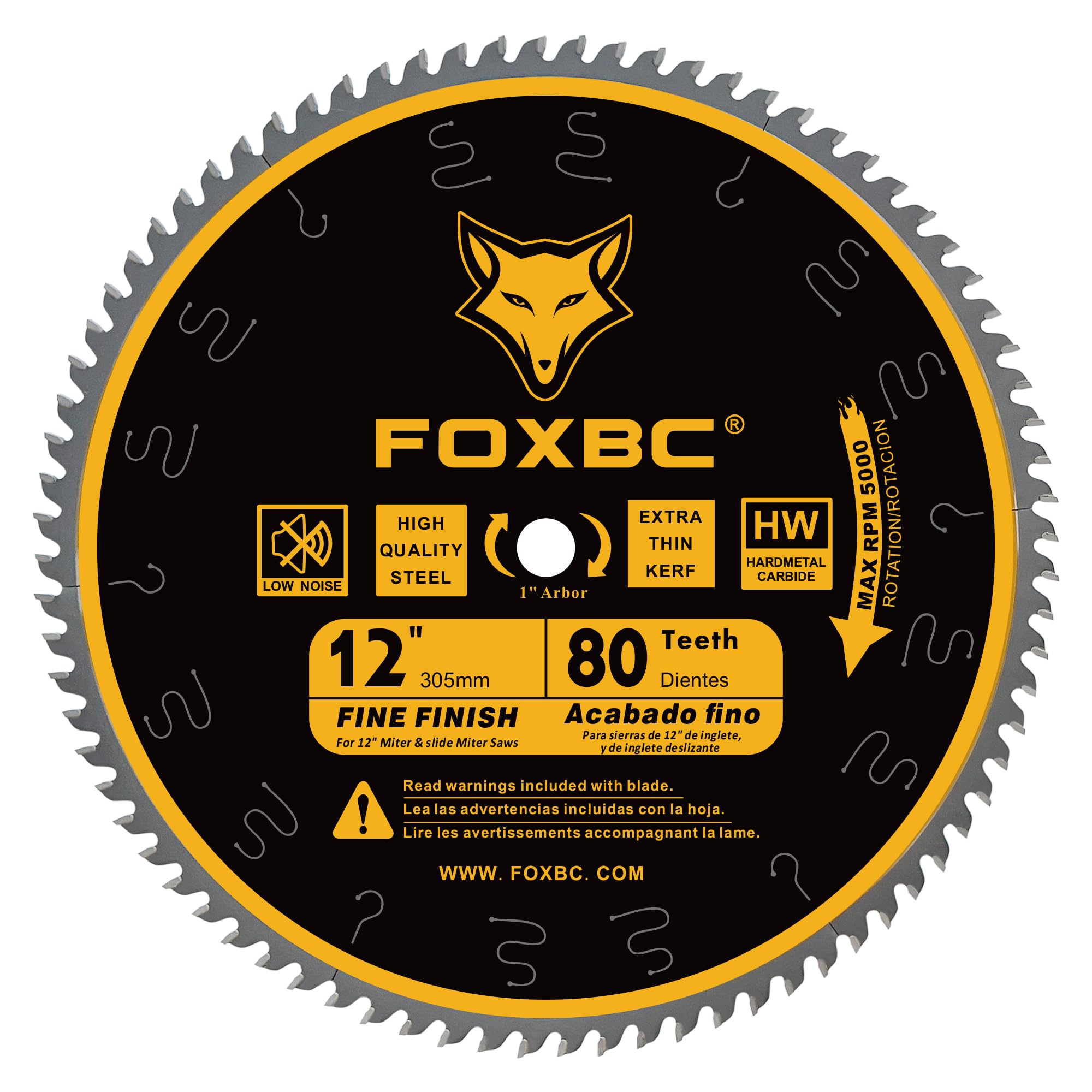 FOXBC 12 Inch Miter Saw Blade 80 Tooth Fine Finish Wood Crosscutting Saw Blade with 1 Inch Arbor