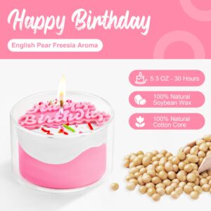 Glehaven Birthday Candles Happy Birthday Gift for Women.Pure Soy Scented Birthday Candle.Unique Candles for Women Birthday Candles for Cake Gift- Pink