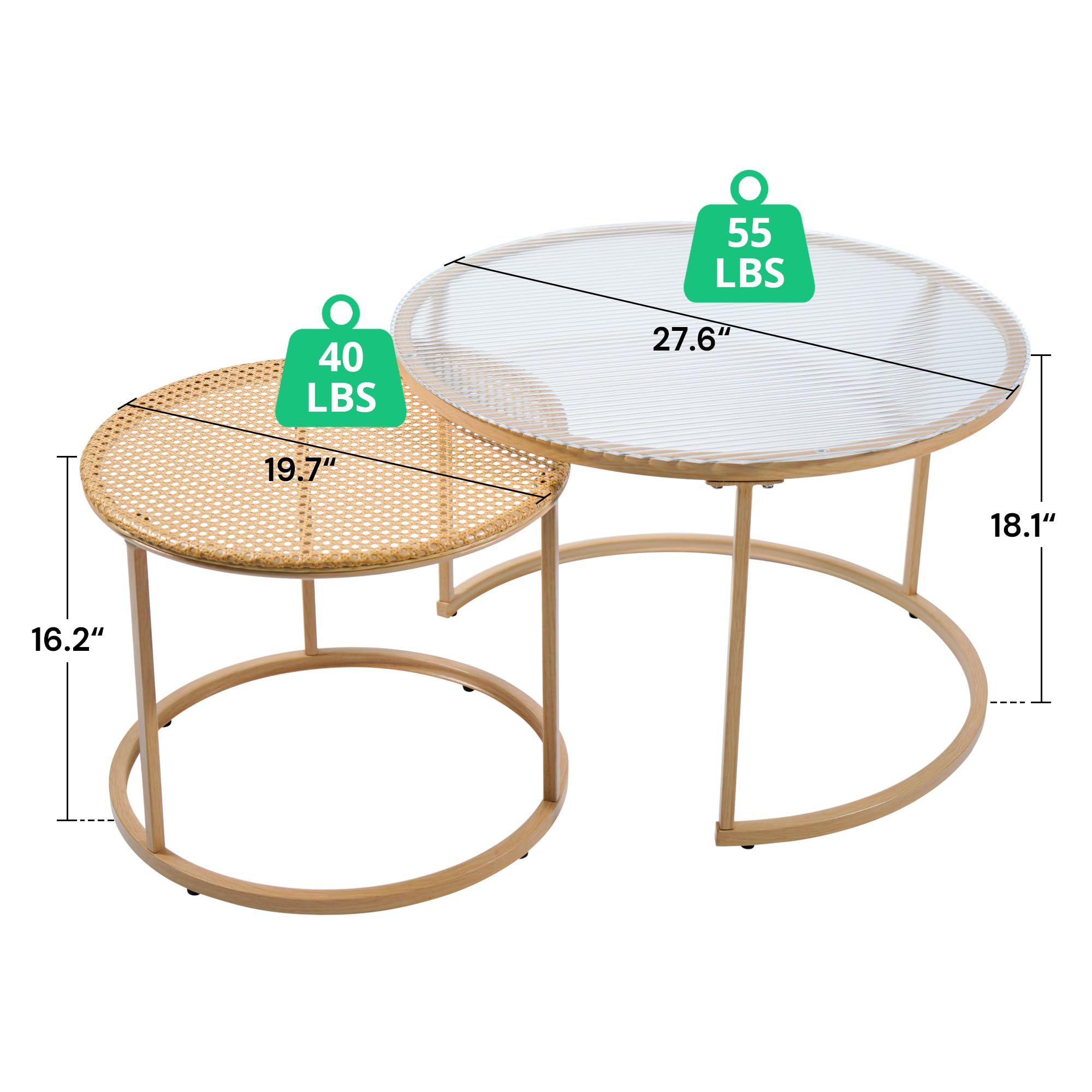 SunsGrove Outdoor Wicker Coffee Table Patio Furniture Garden Rattan Glass Table Center Table with Tempered Glass Top for Garden Lawn Porch Balcony, Gold